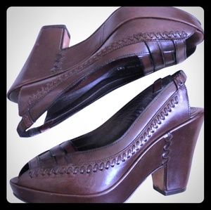 Frye Ingrid Brown Stitched Leather Slingback